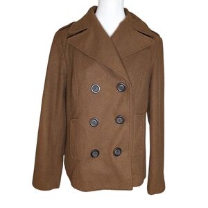 Old Navy Brown Pea Coat Wool Blend Double Breasted Button Pockets Women's Large
